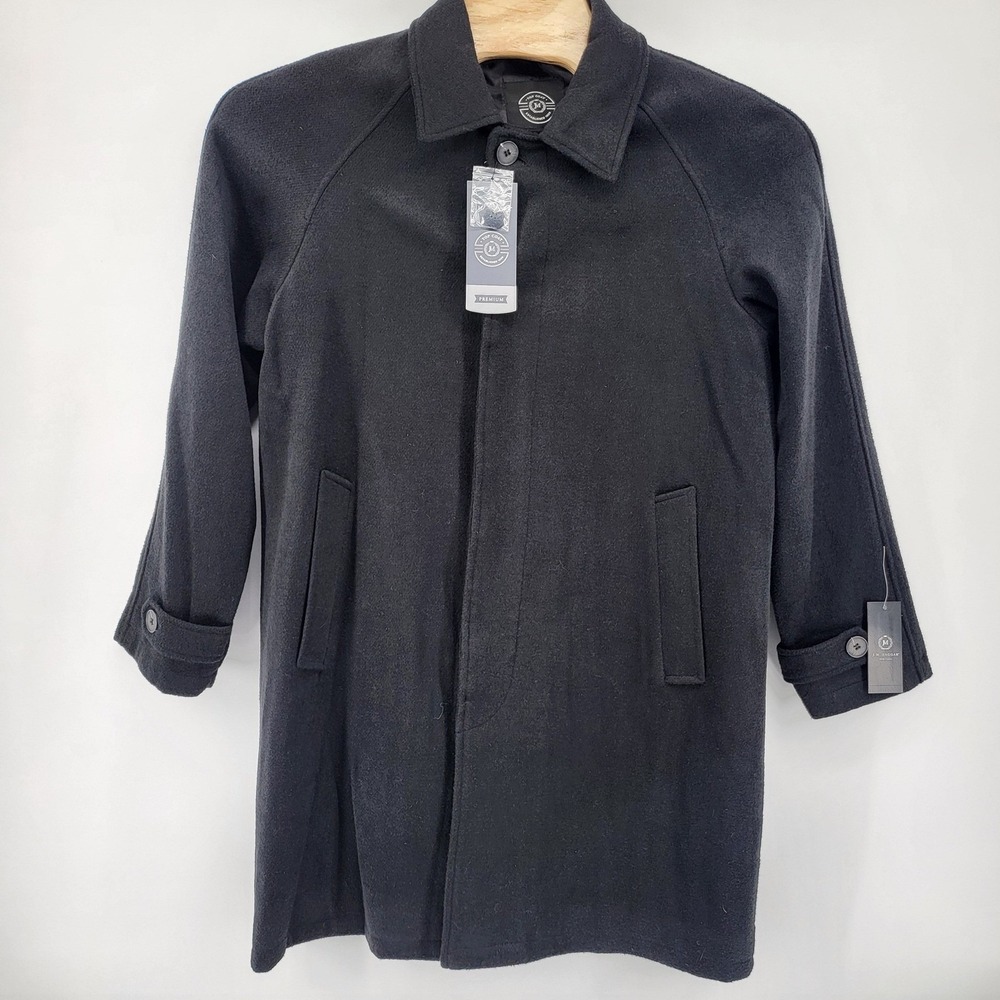 J.M. Haggar Premium Top Coat Black Men's Size Large Wool Blend Topcoat New